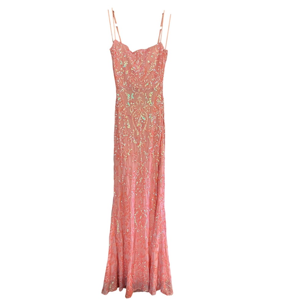 Windsor Gown Women Peach Sequin Damask Mermaid Formal Prom Dress SIZE‎ L